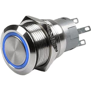 Rustfri bryter LED Blå 12V, fjærbelastet (horn)
